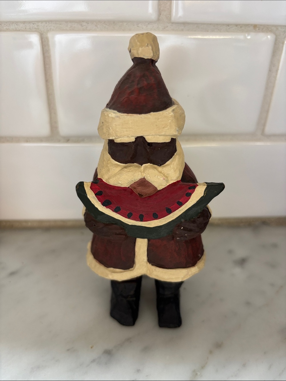Vintage Black Santa Hand Carved Wooden Santa